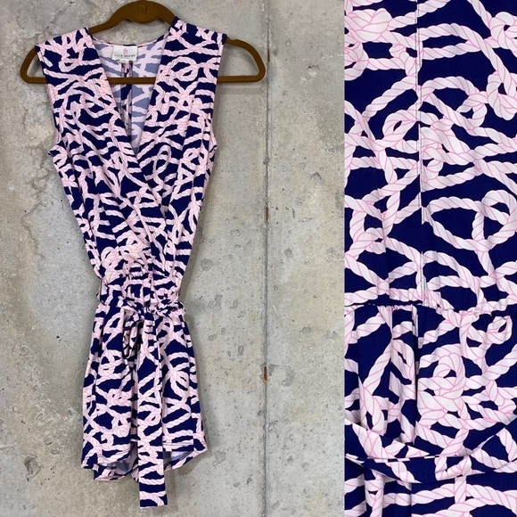 Julie brown navy pink white nautical rope sleeveless romper petite small - Picture 1 of 8